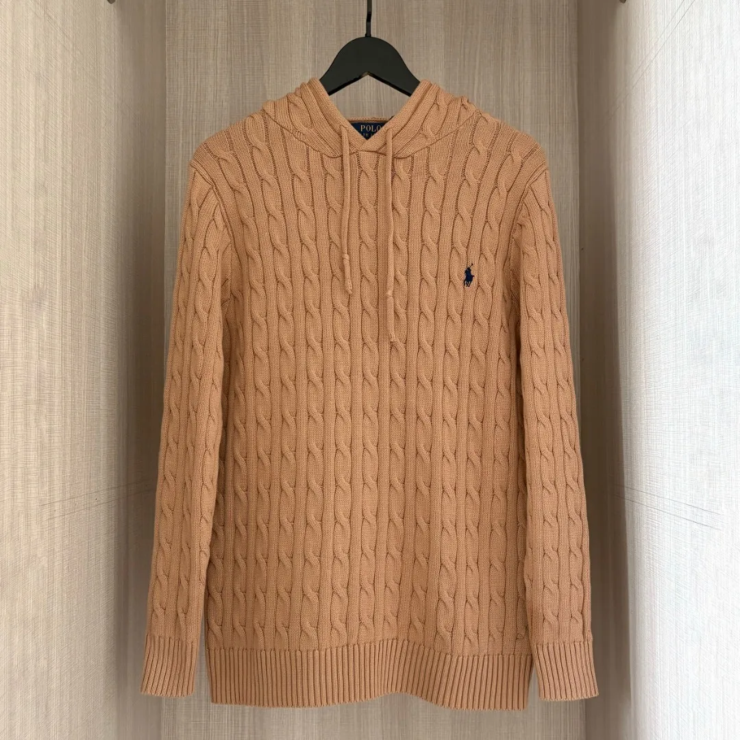 P216 RALPH LAUREN Ralph Lauren six-color classic small label embroidery hooded long-sleeved pullover knitted sweater tops for men and women. Six colors. Color: white, yellow, gray, brown, navy, black. Size: S M L XL. Material: cotton. Weight: 800g.